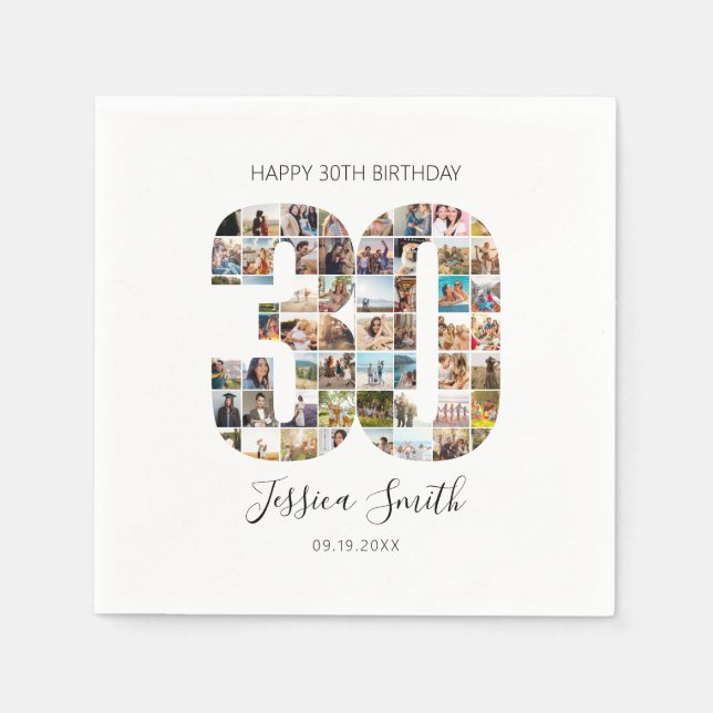 Modern Photo Collage 30th Birthday Napkin (Front)