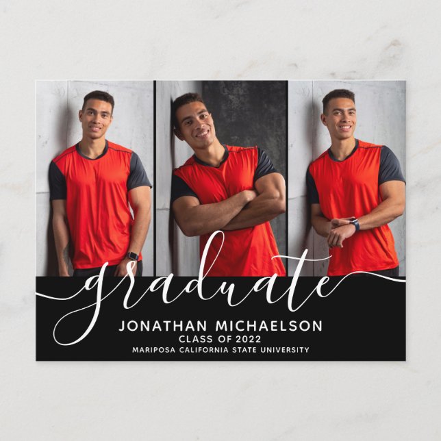 Modern Photo Collage 3 Pictures Graduation Announcement Postcard (Front)