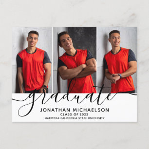 Modern Photo Collage 3 Pictures Graduation Announcement Postcard