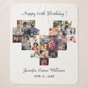 Modern photo collage 60th birthday typography gift sherpa blanket