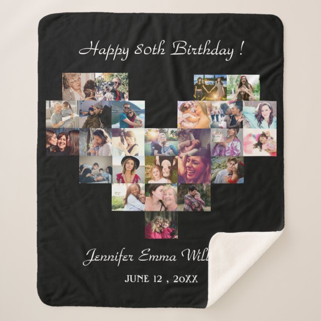 Modern photo collage 80th birthday typography gift sherpa blanket (Front)