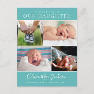 Modern Photo Collage Baby Announcement Postcard