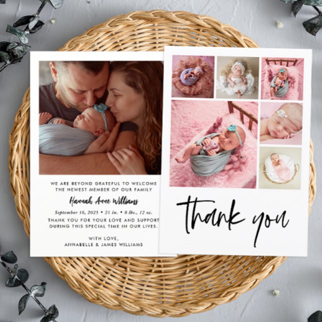 Modern Photo Collage Baby Birth Thank You Announcement (Creator Uploaded)