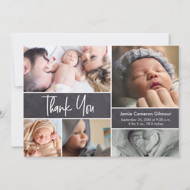 Modern Photo Collage Baby Shower Thank you birth Announcement (Front)