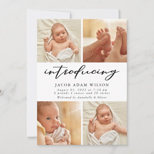 Modern Photo Collage Birth  Announcement (Front)