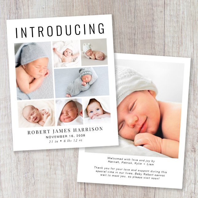 Modern Photo Collage Birth Announcement (Announce the arrival of your precious baby in a way that is as beautiful and unique as they are)