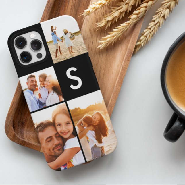 Modern photo collage black initial monogram Case-Mate iPhone case (Creator Uploaded)