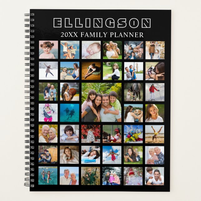 Modern Photo Collage Black Personalised Planner (Front)