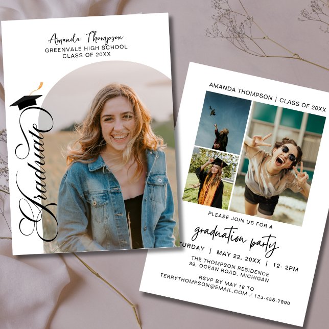 Modern Photo Collage Black White Graduation Invitation (Creator Uploaded)