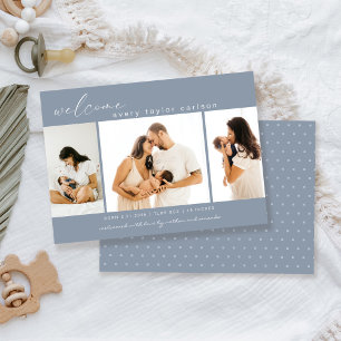 Modern Photo Collage Blue Birth Announcement