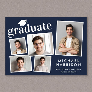 Modern Photo Collage Blue Graduation Announcement