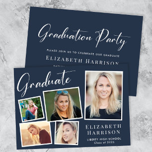 Modern Photo Collage Blue Graduation Party Invitation