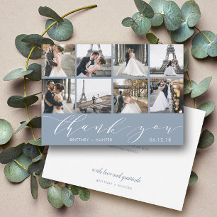 Modern Photo Collage Blue Thank You Card