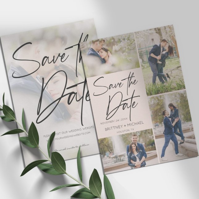 Modern Photo Collage Blush Pink Save The Date (Creator Uploaded)