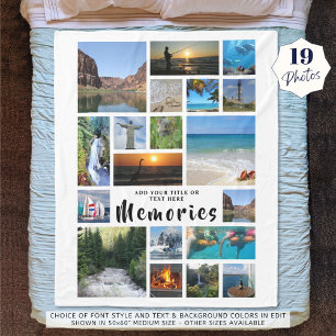 Modern Photo Collage Brush Script MEMORIES White Fleece Blanket