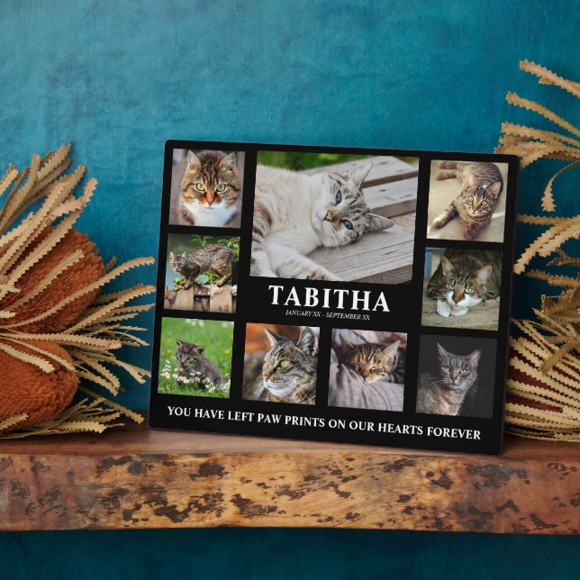 Modern Photo Collage Cat Memorial Plaque (Side)