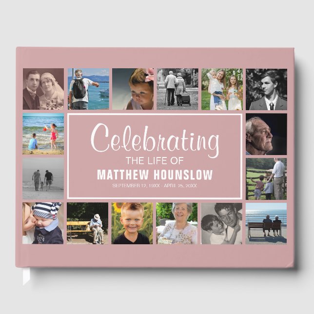 Modern Photo Collage | Celebrating the Life Of Gue Guest Book (Front)