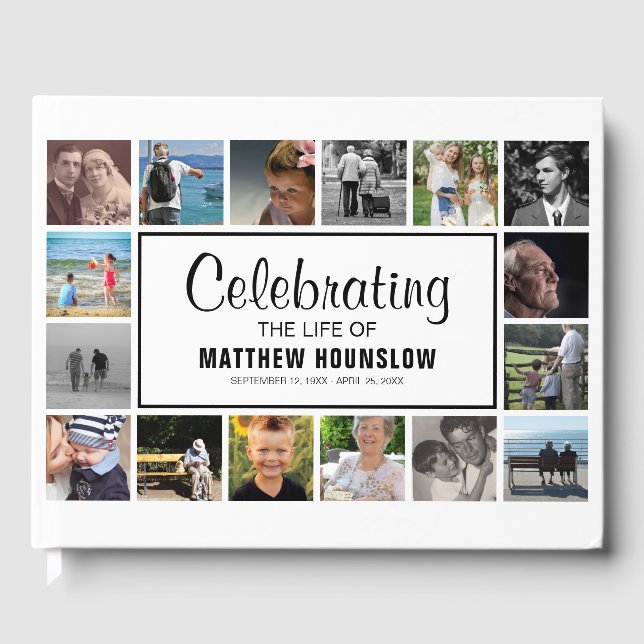 Modern Photo Collage | Celebrating the Life Of Guest Book (Front)