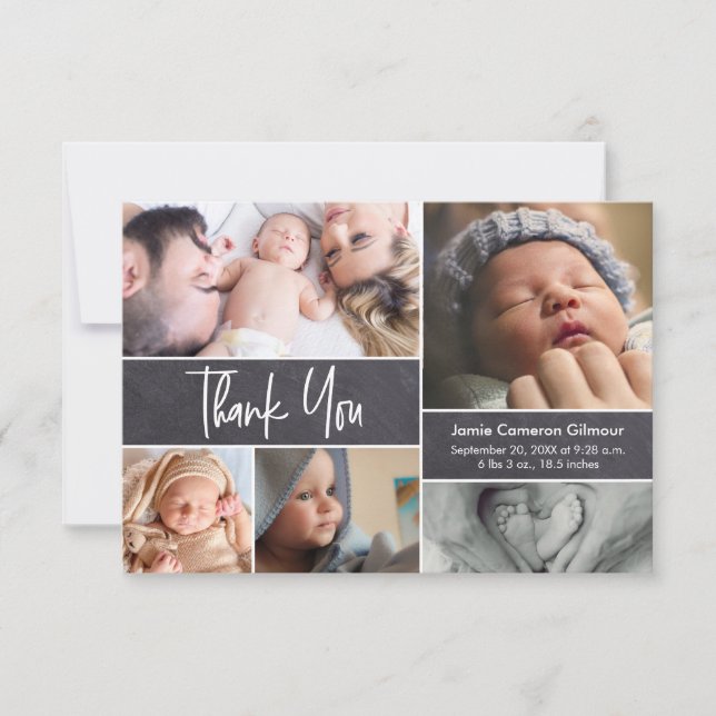Modern Photo Collage Chalkboard Baby Shower  Thank You Card (Front)