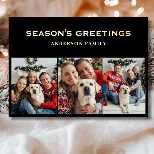 Modern Photo Collage Christmas Gold Foil Holiday Card