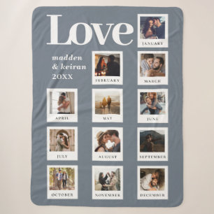 Modern Photo Collage Couple Love Dusty Blue Sherpa Blanket