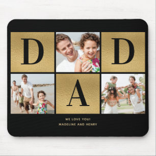 Modern Photo Collage Dad Black Gold Mouse Pad