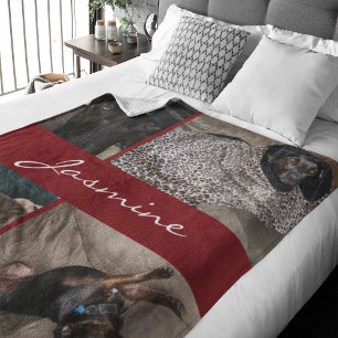 Modern Photo Collage Dog Burgundy Fleece Blanket