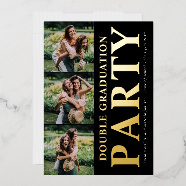 Modern Photo Collage Double Graduation Party Gold (Envelope)