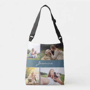 Modern Photo Collage Dusty Blue Dog Crossbody Bag