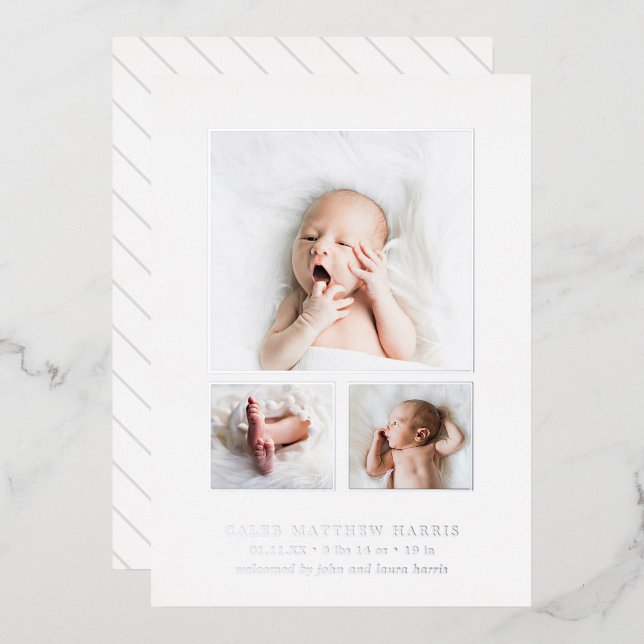 Modern Photo Collage Elegant Birth Announcement (Front/Back)