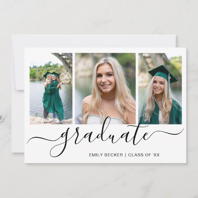Modern Photo Collage Elegant Graduation Announcement (Front)