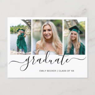 Modern Photo Collage Elegant Graduation Announcement Postcard