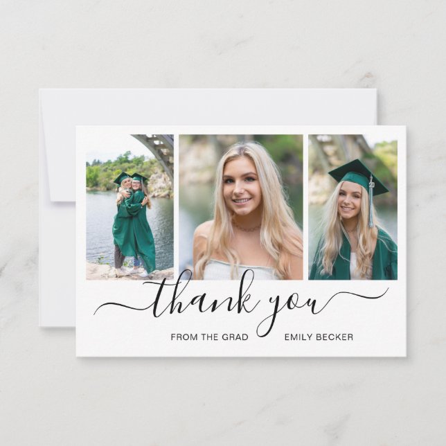 Modern Photo Collage Elegant Graduation Thank You Card (Front)