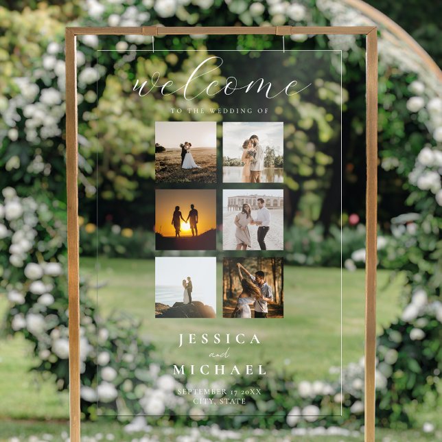 Modern Photo Collage Elegant Wedding Welcome Acrylic Sign (Creator Uploaded)