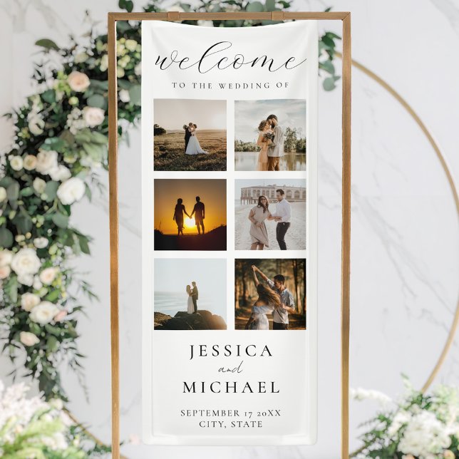 Modern Photo Collage Elegant Wedding Welcome Banner (Creator Uploaded)