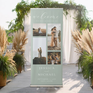 Modern Photo Collage Elegant Wedding Welcome Retractable Banner