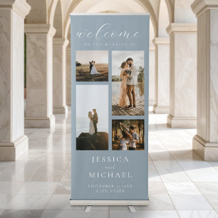 Modern Photo Collage Elegant Wedding Welcome Retractable Banner