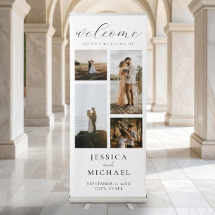 Modern Photo Collage Elegant Wedding Welcome Retractable Banner
