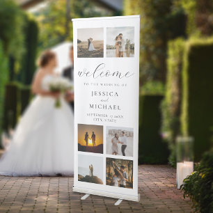 Modern Photo Collage Elegant Wedding Welcome Retractable Banner