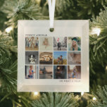 Modern Photo Collage Family Christmas Glass Tree Decoration<br><div class="desc">Modern "Year in Review" Christmas ornament featuring twelve square photos in a simple collage. At the top left is the year spelled out and at the bottom right is the message, "Oh What a Year!". This personalised ornament makes the perfect gift for loved ones, especially grandparents and is a great...</div>