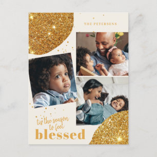Modern photo collage family Christmas Holiday Postcard