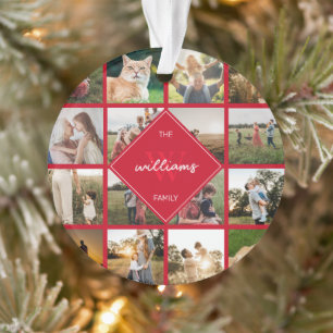 Modern Photo Collage Family Monogram Ornament