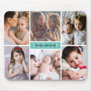 Modern Photo Collage Family Name Mouse Mat