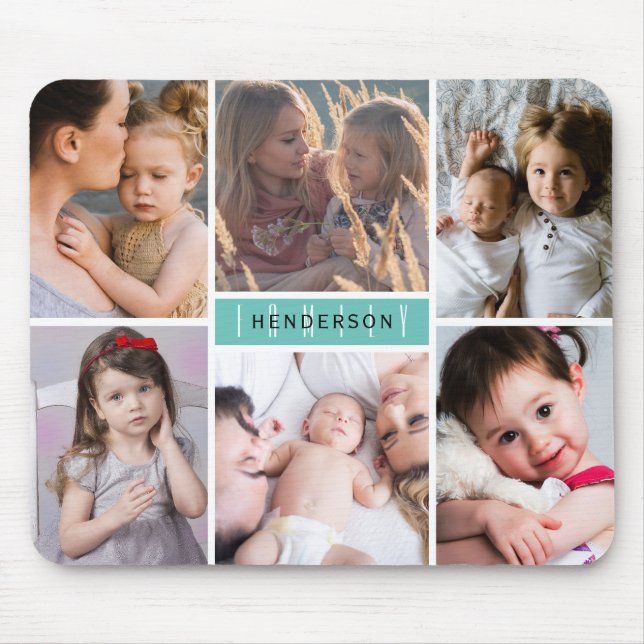 Modern Photo Collage Family Name Mouse Mat (Front)