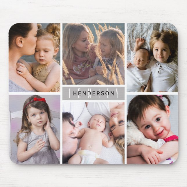 Modern Photo Collage Family Name Mouse Mat (Front)