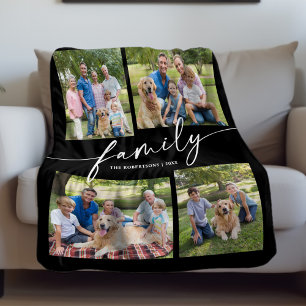 Modern Photo Collage Family Script Keepsake Fleece Blanket