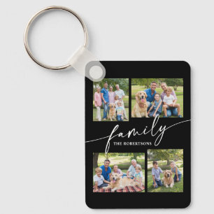 Modern Photo Collage Family Script Keepsake Key Ring