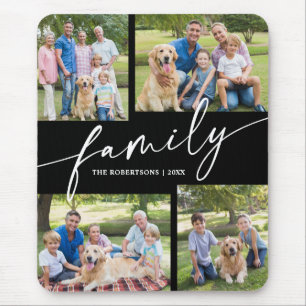 Modern Photo Collage Family Script Keepsake Mouse Mat