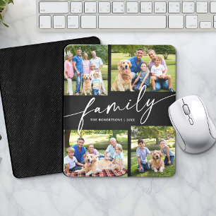 Modern Photo Collage Family Script Keepsake Mouse Mat