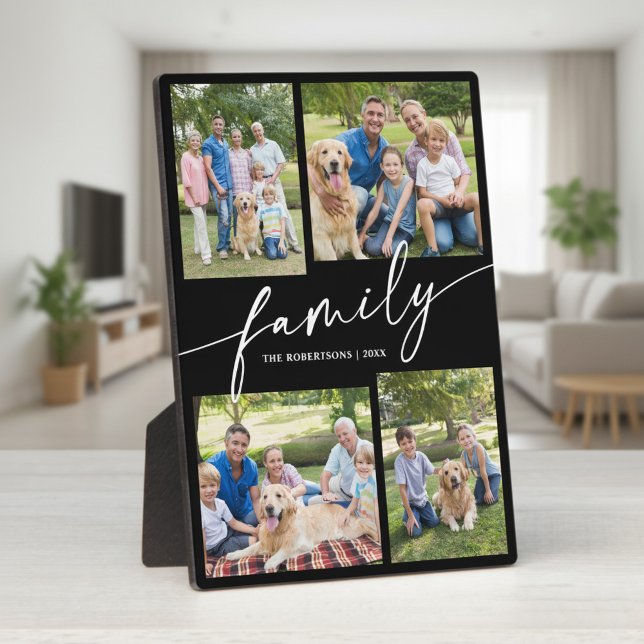 Modern Photo Collage Family Script Keepsake Plaque (Creator Uploaded)